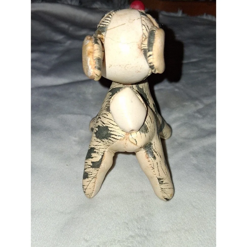 Vintage Mid Century Spotted Dog Figurine Leather Like Pleather 4